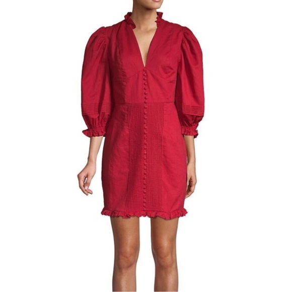heute rouge Dresses & Skirts - Haute Rogue red linen/cotton mini dress w puffed sleeves